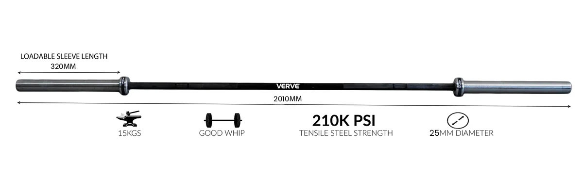 VERVE Elite Olympic Barbell - Black - 15kg - Image 8