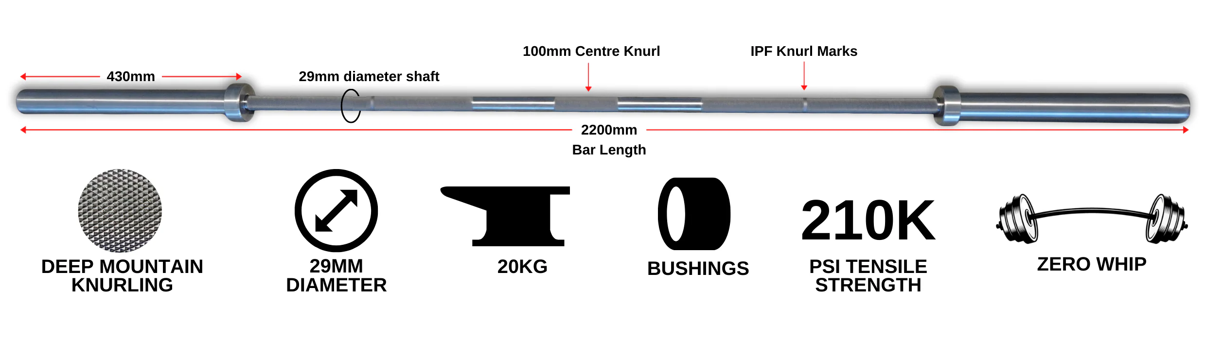 VERVE Stainless Steel Deep Knurl Power Barbell - 20kg - Image 10
