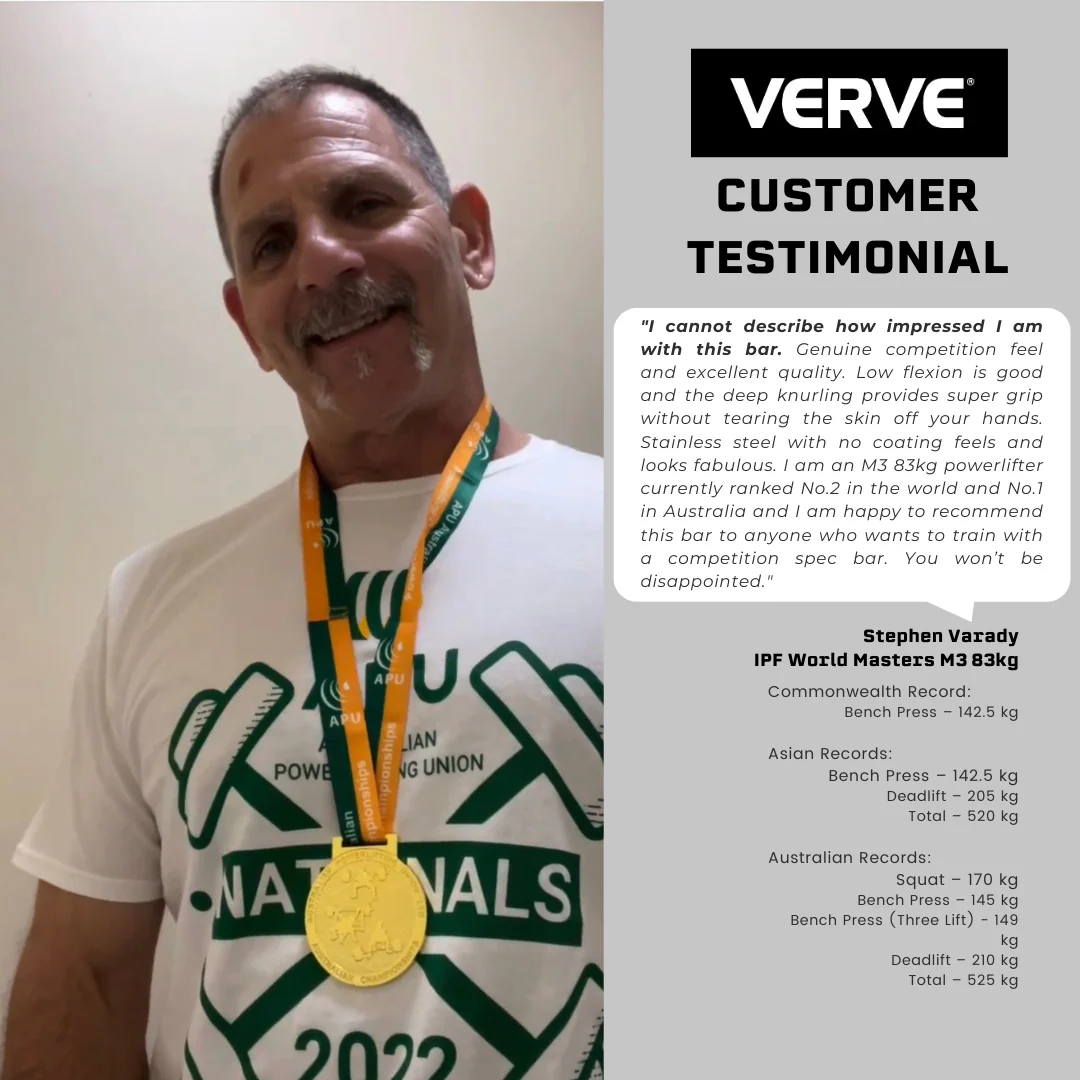 VERVE Stainless Steel Deep Knurl Power Barbell - 20kg - Image 4